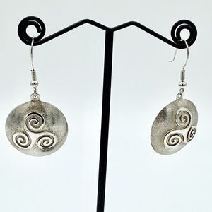 Silver Swirl Disc Drop Pierced Earrings